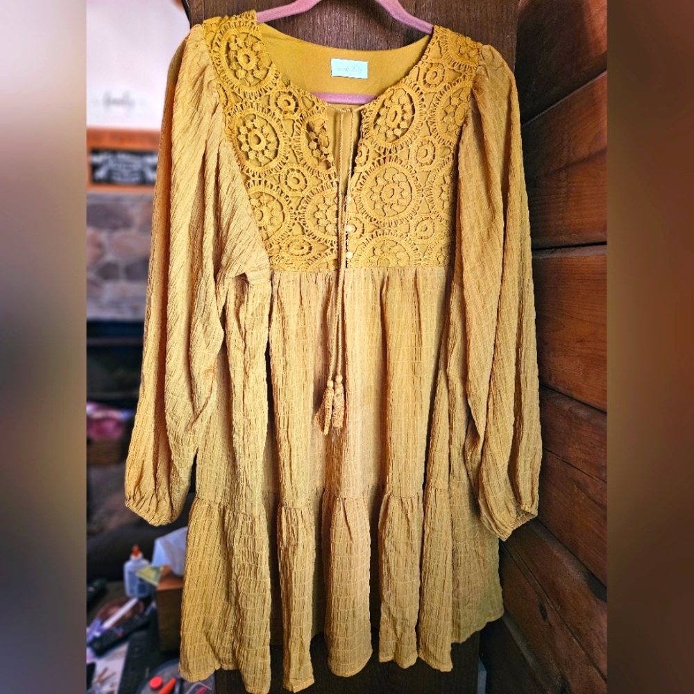 Mustard Yellow Boho Long Sleeve Dress